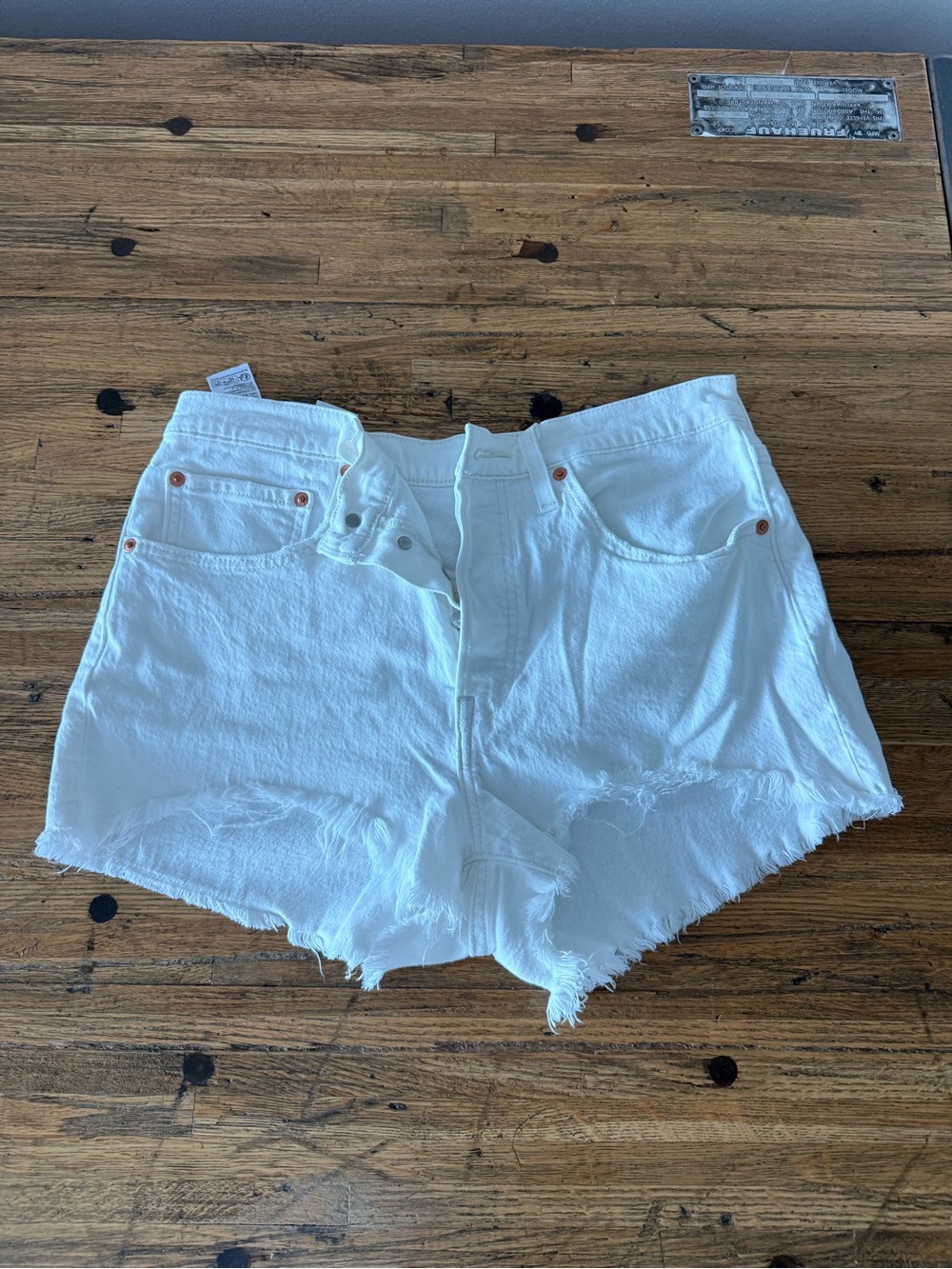 Levi’s White High-Rise Frayed Hem Women’s Denim Shorts